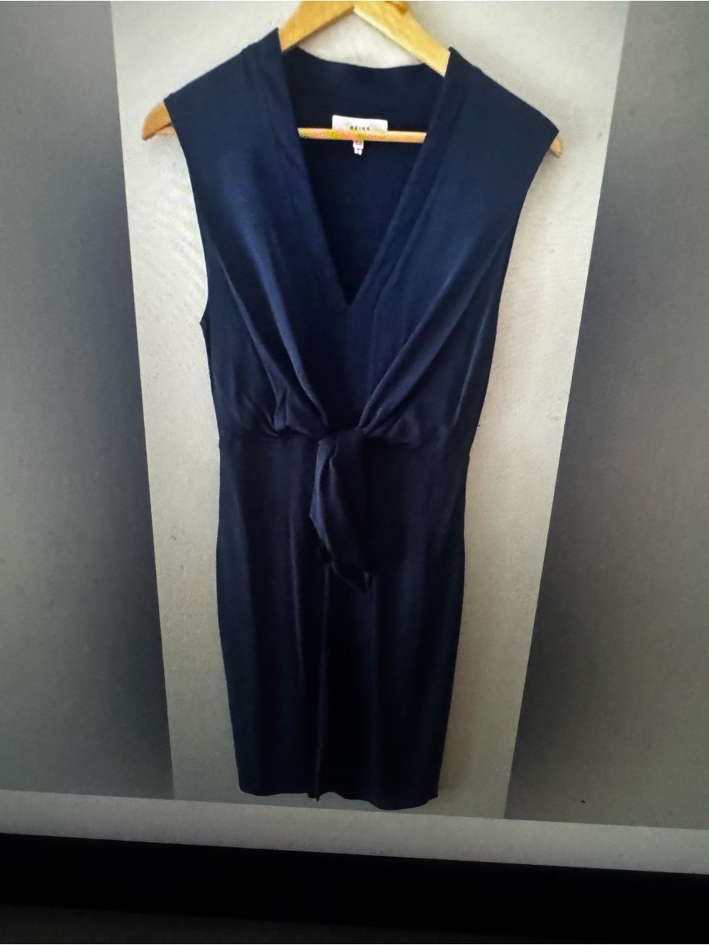 REISS Stevie Navy Tie Waist Midi Dress - Picture 2 of 5